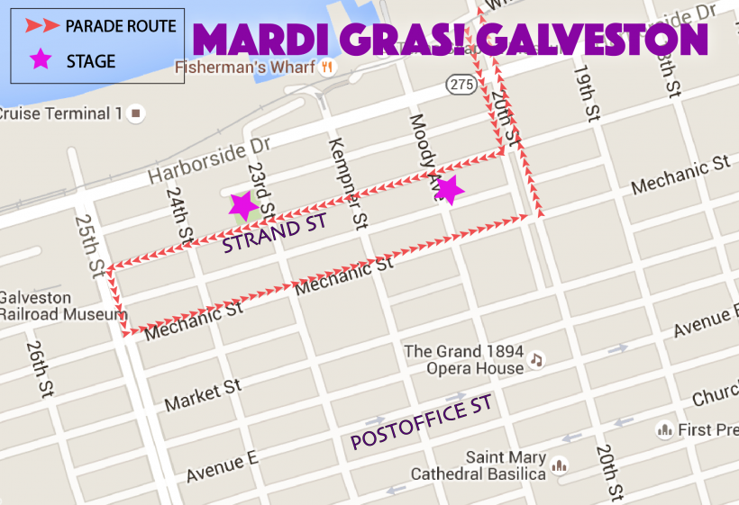 parade route01 Mardi Gras! Galveston