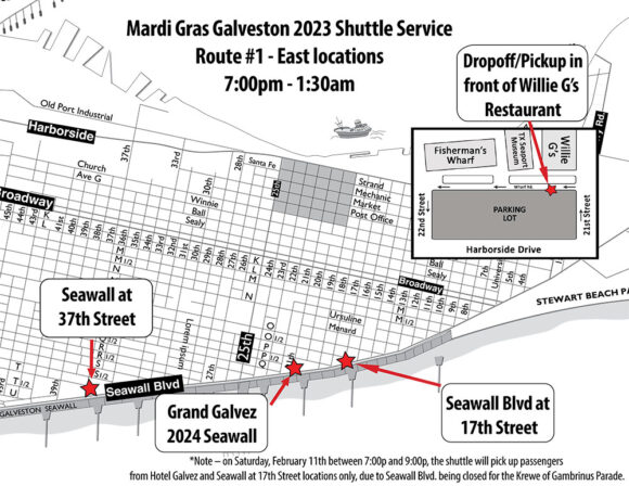 MG 2023 Visit Galveston Shuttle Stops.pdf - Mardi Gras! Galveston